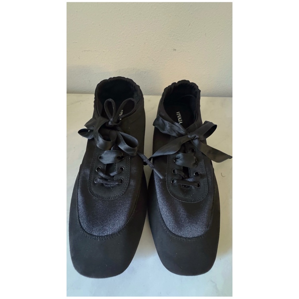 Vivaia Square-Toe Lace-Up Satin Sneakerina (Cristina) in black - Picture 8 of 13